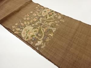 手織り紬抽象花葉模様織出し名古屋帯